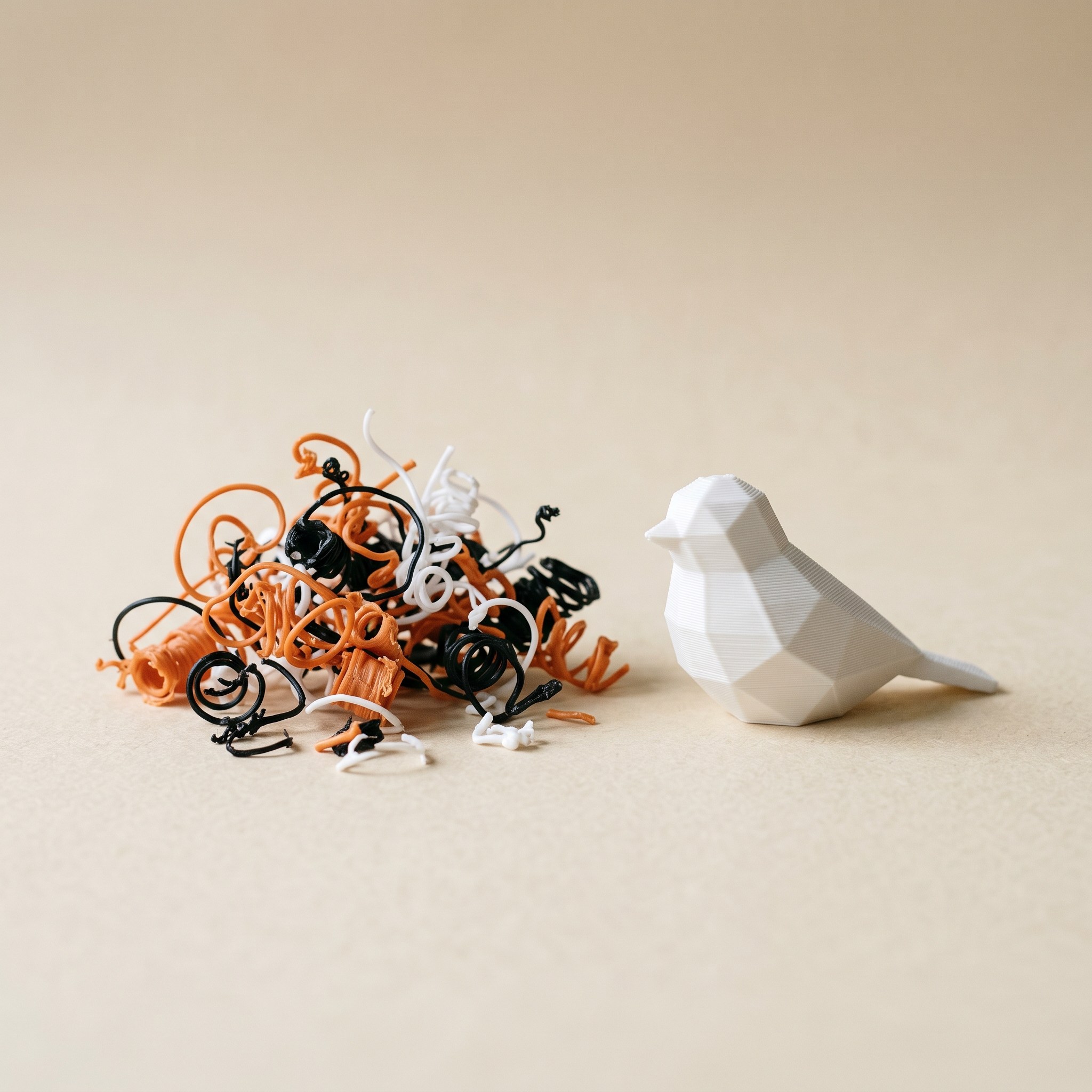 Multicolor purge waste strands, the debris source behind color specks on 3D prints