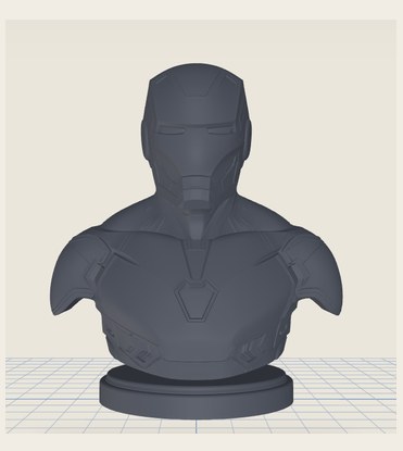 Iron Man bust as a plain grey STL on the build plate